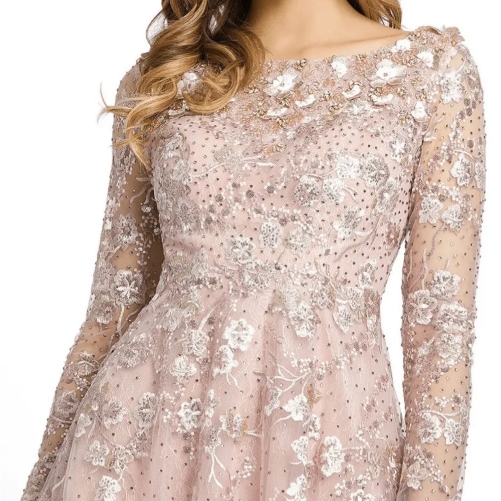 Mac Duggal (242) 67501D Bateau Neckline Lace Dress in Pink NWT Size 10